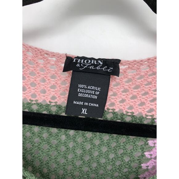 Thorn & Fable Cropped Open Knit Sweater Womens Sz XL Checkerboard With Patches - Picture 3 of 4
